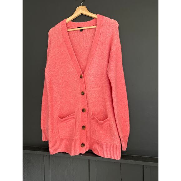J. Crew Long Cardigan Sweater in Supersoft Yarn Wool Alpaca Pink Coral Sz Small - Picture 7 of 7